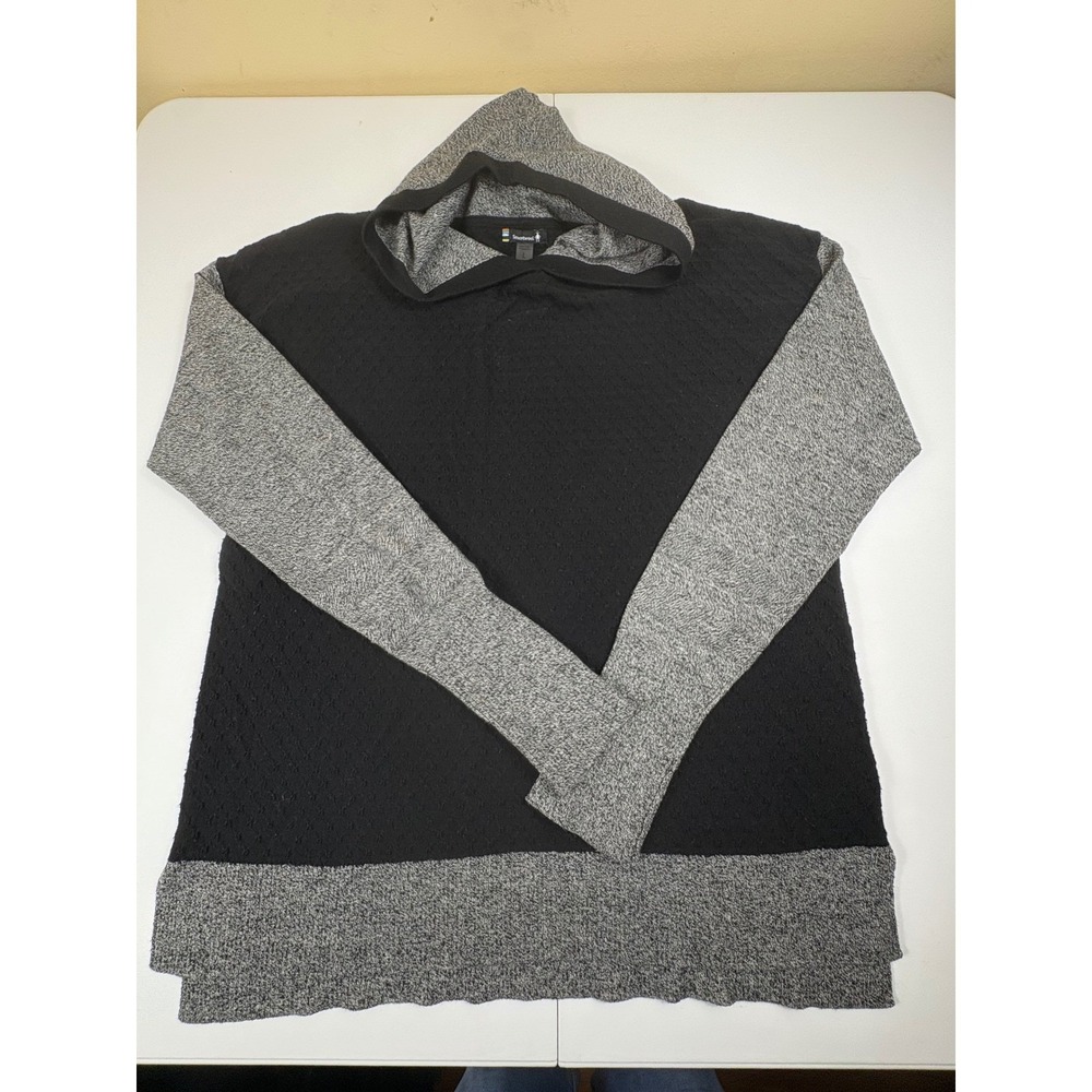 Smartwool Wool Blend Hoodie Womens L Black Gray Textured Sweater‎